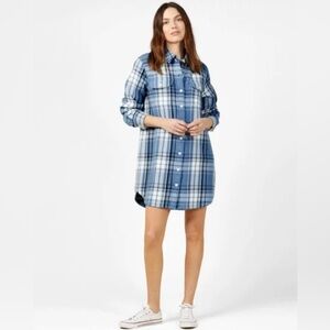 Outerknown Blanket Shirt Dress Blue Plaid Size S NWT
